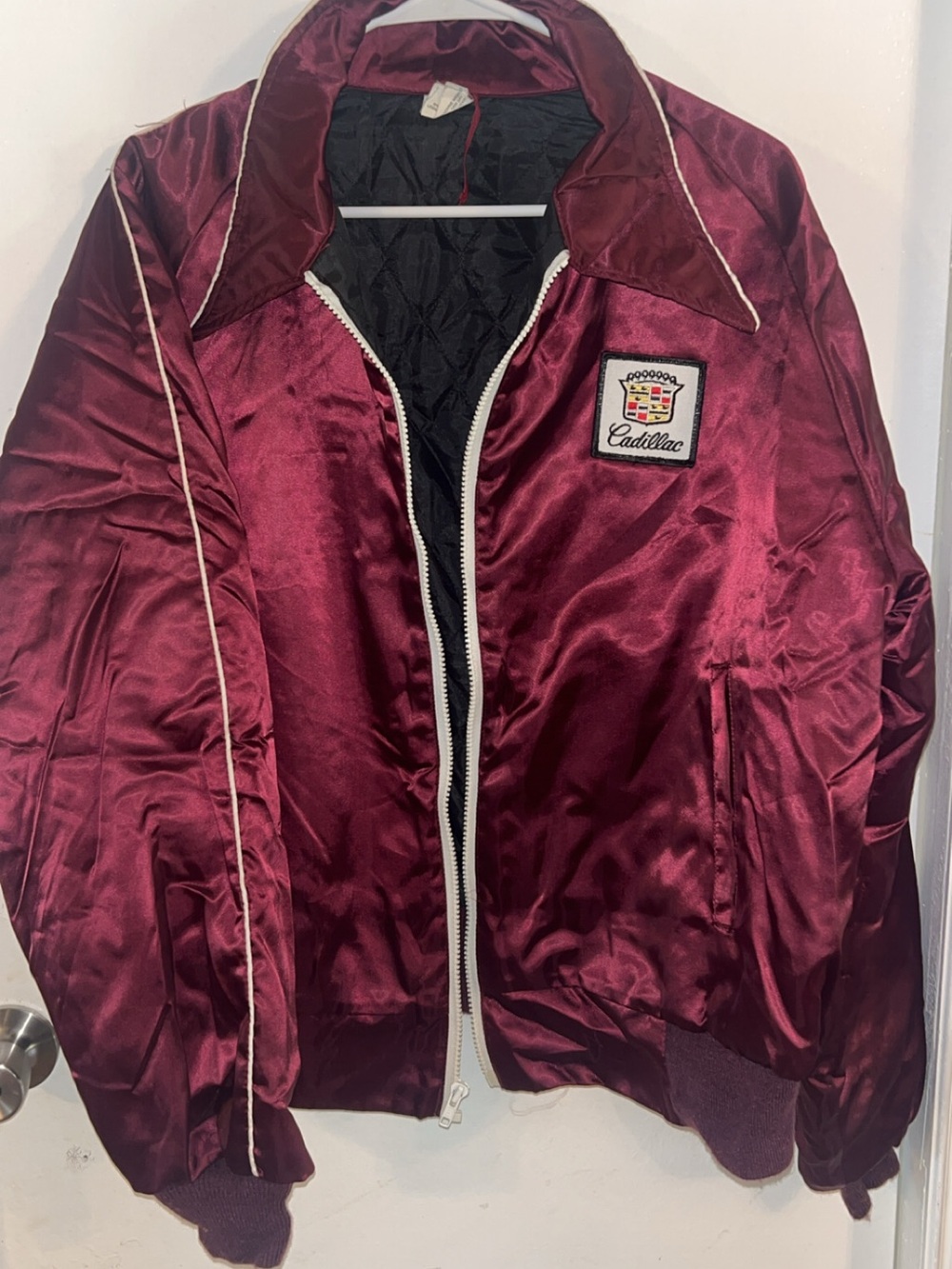 Cadillac Men's Maroon Satin Bomber Jacket